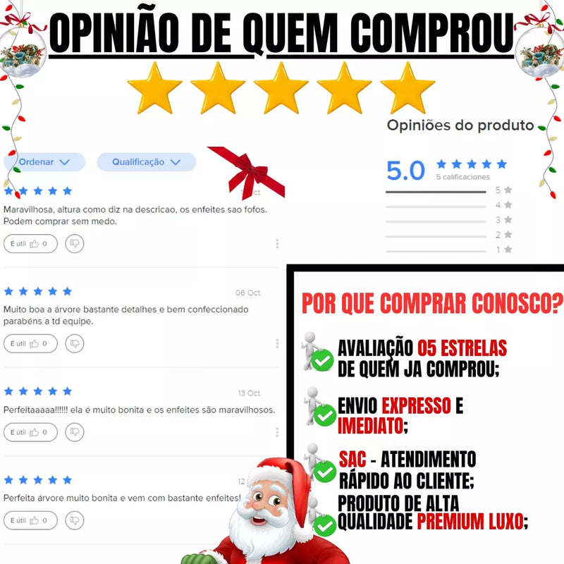 ÁRVORE DE NATAL COMPLETA DECORADA 1,80M 🎄